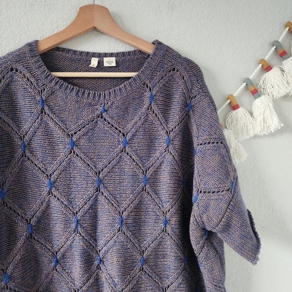 Moth By Anthropologie Gray Diamond Weave Open Knit Sweater Top Boho Cozy Chic SM - Picture 5 of 9